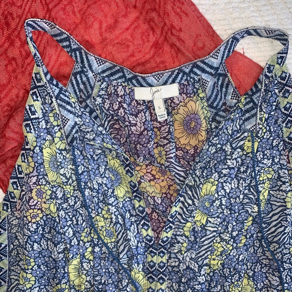 Joie Shara Print Silk Tank Blue Yellow White Small - Picture 5 of 15